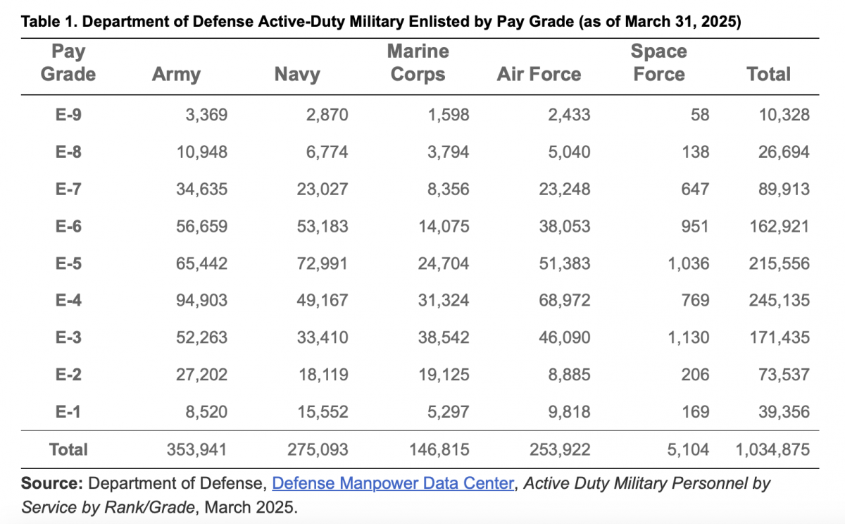 DoD Active-Duty Enlisted by Pay Grade Chart