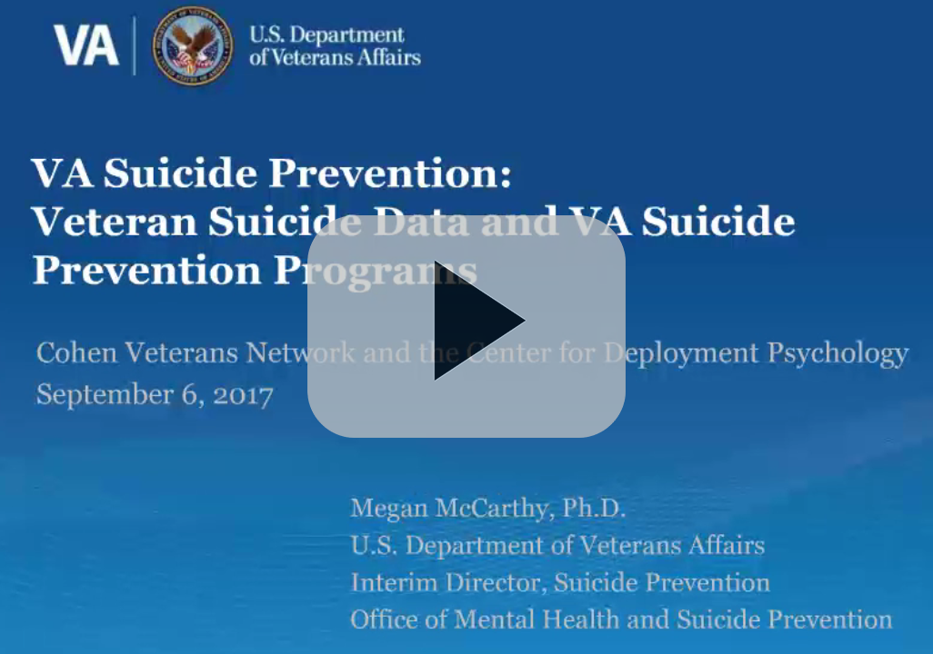 Veteran Suicide Data and VA Prevention Programs Webinar Title Screen