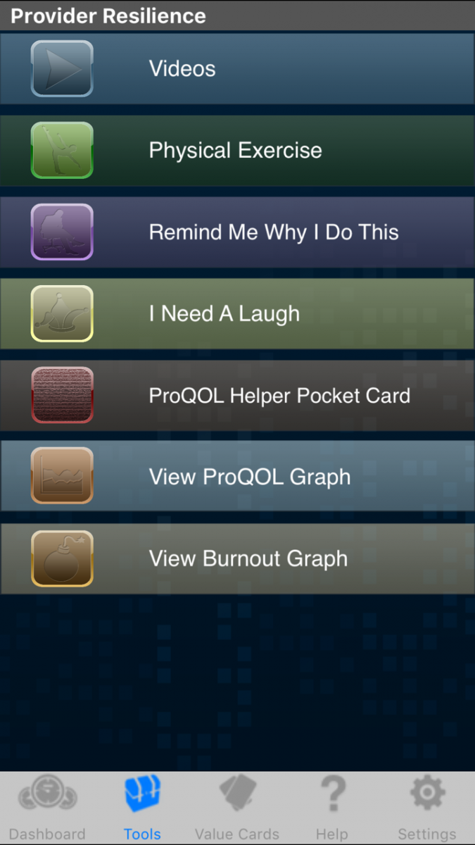Provider Reslience App Toolbox Screen Shot